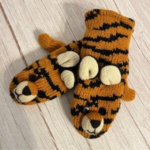 DeLux 100% Wool Tiger Mittens Fleece Lined Small Ladies Or Older Child 10+
